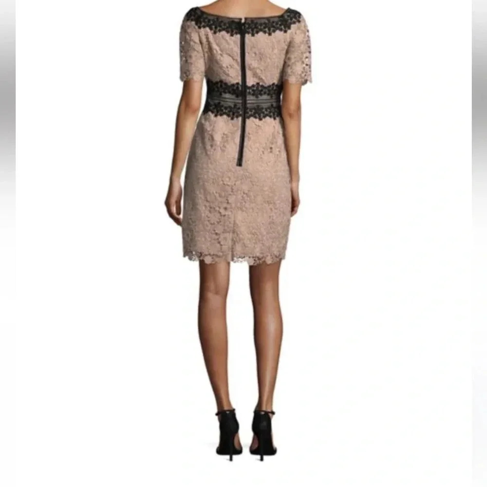 NUE by Shani Lace Floral Nude w/Black Waist/Shoulder Accent Dress. Size‎ 2.  NWT